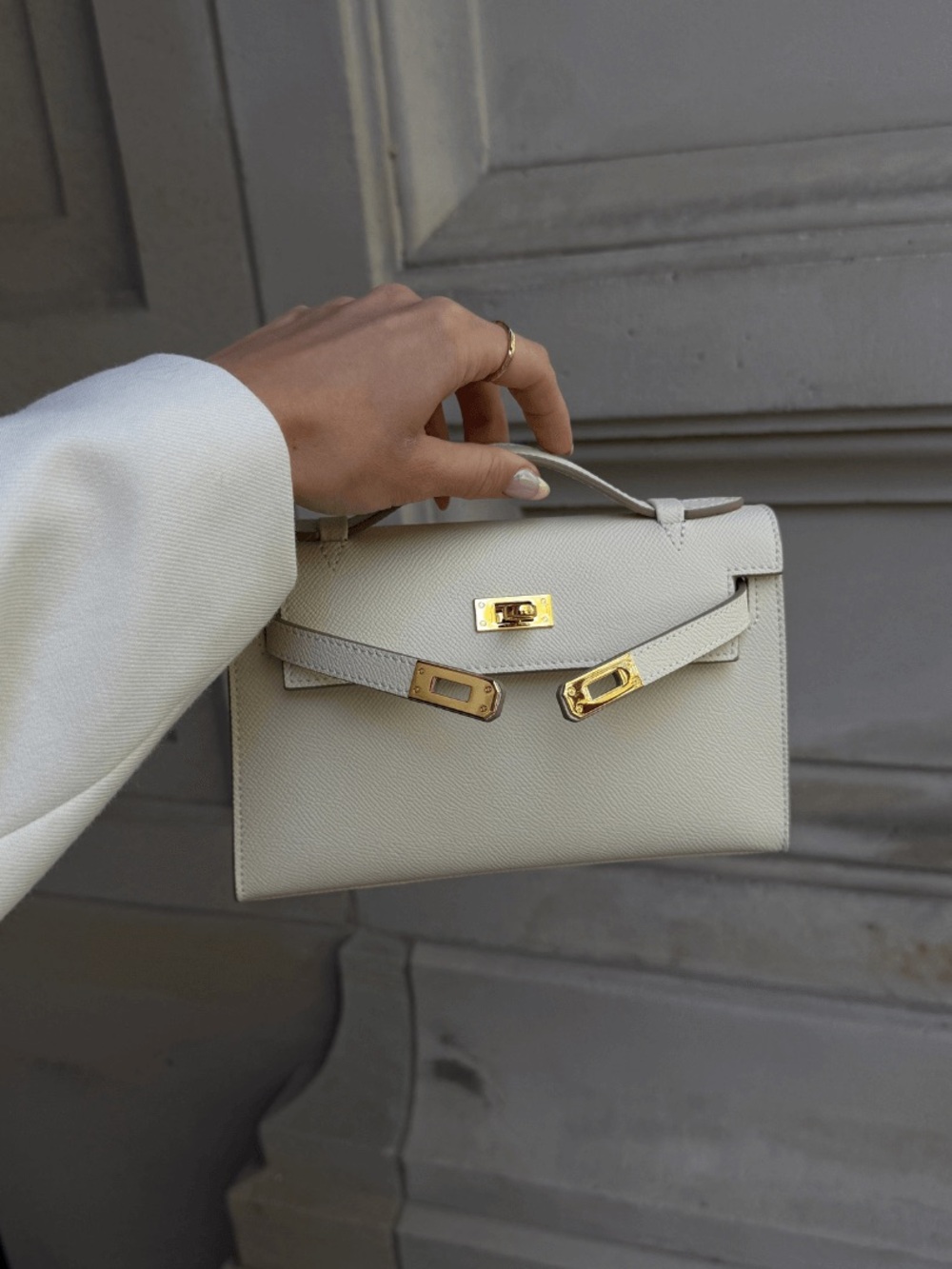 Mini Top-Handle Bag in Cream with Gold Hardware